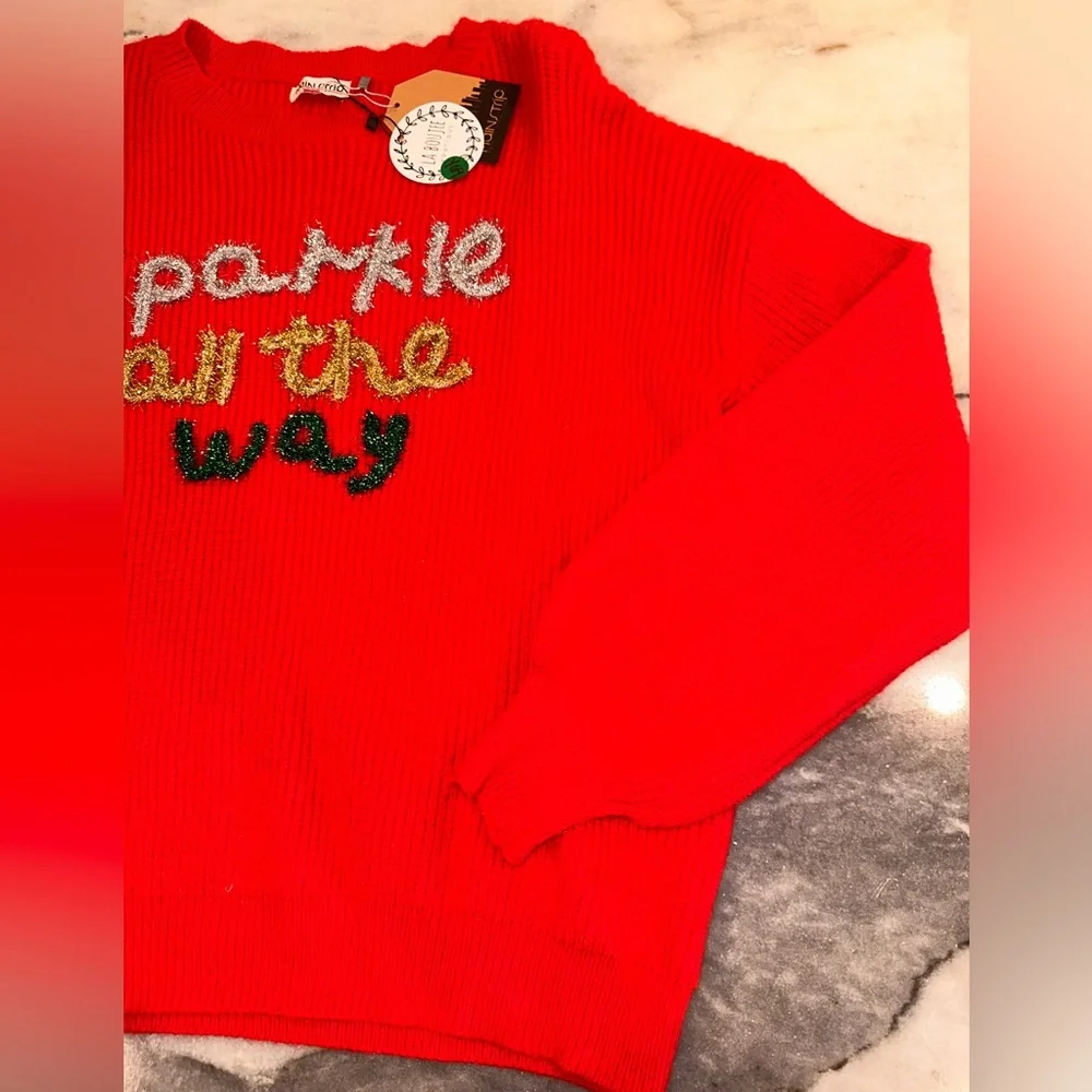 NWT Main Strip Sparkly Christmas Red Sweater with Sparkle Design‎ Size Large
